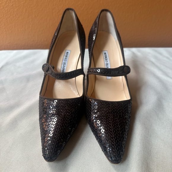 Manolo Blahnik Brown “Campari” Sequin Mary Jane Heels Size 40 Amazing Condition! - Picture 5 of 15